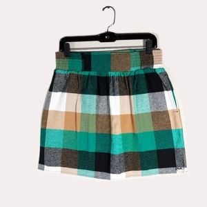 Kavu Green and Brown Plaid Skirt